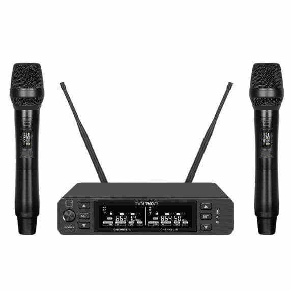 Q-Audio QWM 1960 V3 True Diversity Dual Wireless Handheld Mic System (606-614MHz)