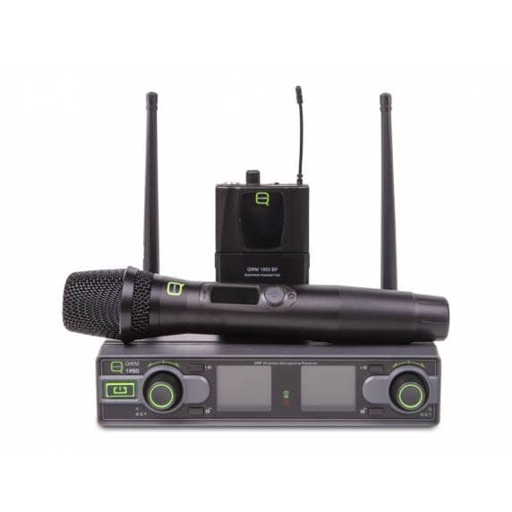Q-Audio QWM1950 Dual UHF Wireless Mic System + Handheld & Beltpack (606.5-613.5MHz)