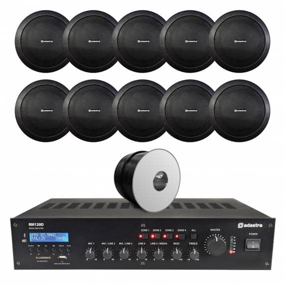 Restaurant Background Music System - 10x Black 6" Ceiling Speakers 