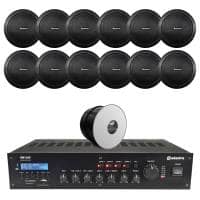 Adastra Restaurant Background Music System - 12x Black 6" Ceiling Speakers 