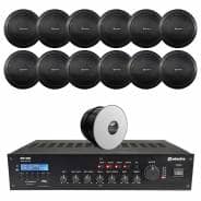 Restaurant Background Music System - 12x Black 6" Ceiling Speakers 