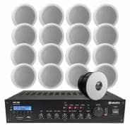 Restaurant Background Music System with Bluetooth & DAB Radio - 16x White Ceiling Speakers