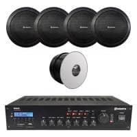 Adastra Restaurant Background Music System with Bluetooth & DAB Radio - 4x Black Ceiling Speakers