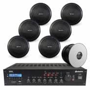 Restaurant Background Music System with Bluetooth & DAB Radio - 6x Black Ceiling Speakers