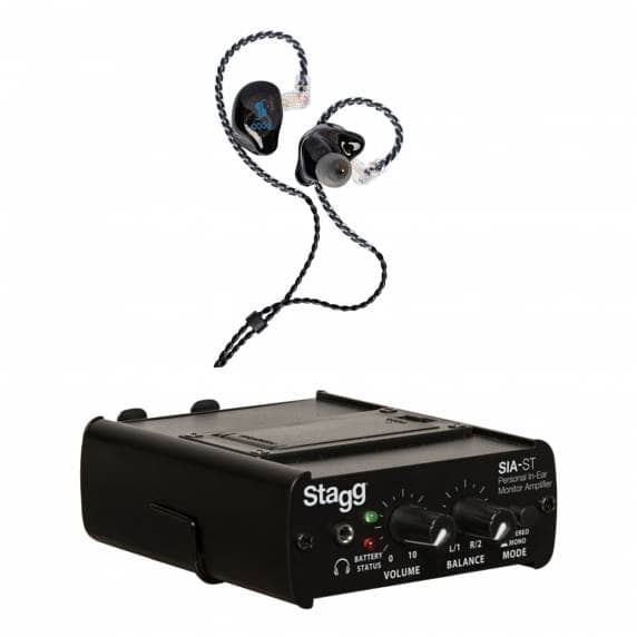 Stagg Personal In-Ear Monitoring System – Amplifier with Noise-Isolating Earphones (Black)