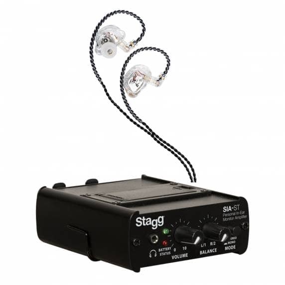 Stagg Personal In-Ear Monitoring System – Amplifier with Noise-Isolating Earphones (Transparent)