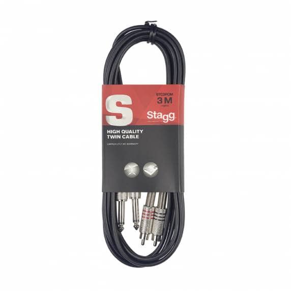 Stagg STC3PCM Twin 6.35mm Mono Jack - RCA Phono Cable, 3m