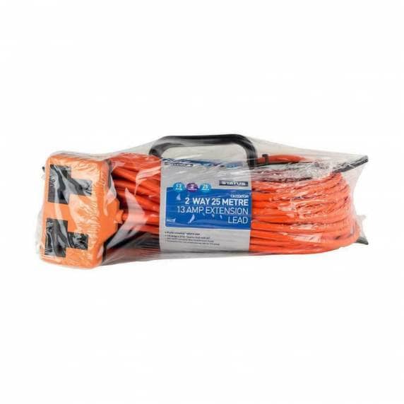 Status 2-Way Outdoor Extension Sockets 25m Orange Lead inc. Cable Reel
