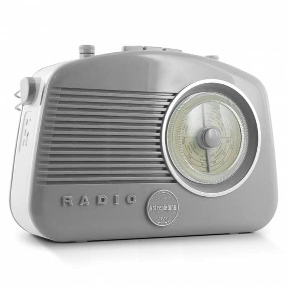 Steepletone Brighton BT 60s Retro Portable MW/LW/FM Radio with Bluetooth - Grey