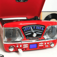 Steepletone Roxy 4 Vinyl Record Player With Bluetooth, USB/CD & FM Radio (Red)