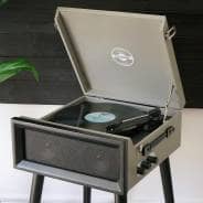 Steepletone SRP1R XP Retro-Style Bluetooth Turntable System with Built-In Speakers - Grey