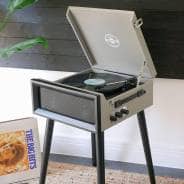 Steepletone SRP1R XP Retro-Style Bluetooth Turntable System with Built-In Speakers - Grey