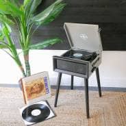 Steepletone SRP1R XP Retro-Style Bluetooth Turntable System with Built-In Speakers - Grey