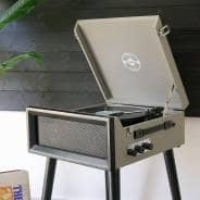 Steepletone SRP1R XP Retro-Style Bluetooth Turntable System with Built-In Speakers - Grey