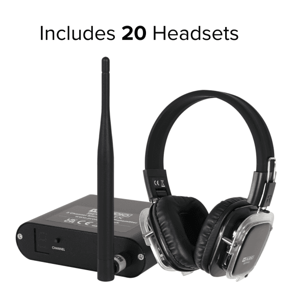 W Audio SDPRO 3-Channel Silent Disco System - 20x Wireless Headphones