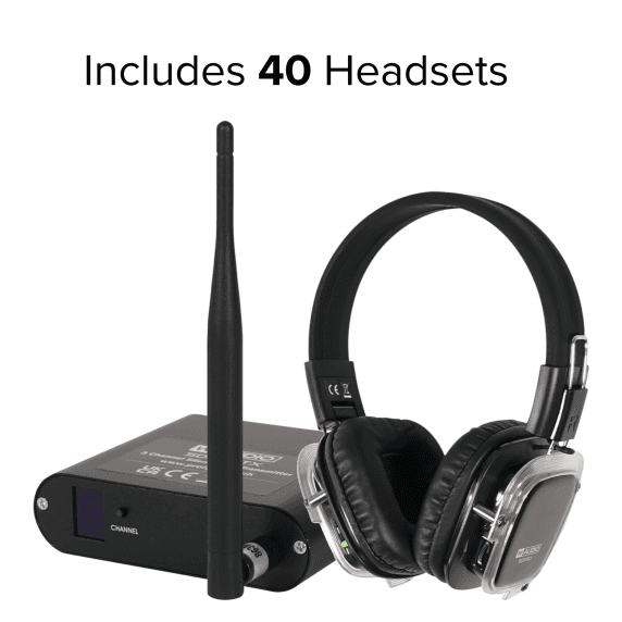 W Audio SDPRO 3-Channel Silent Disco System - 40x Wireless Headphones