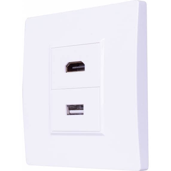 Wall Plate With A USB 2.0 Feed Through Socket and a HDMI 2.0 Feed Through Socket