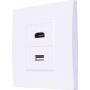Wall Plate With A USB 2.0 Feed Through Socket and a HDMI 2.0 Feed Through Socket