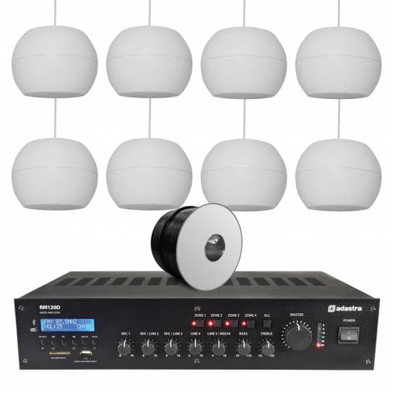 Warehouse Background Music System with BT & DAB Radio - 8x Pendant Speakers
